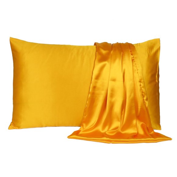 Oussum Yellow Standard Size Satin Soft Pillow Case Set of 2 - Picture 1 of 6